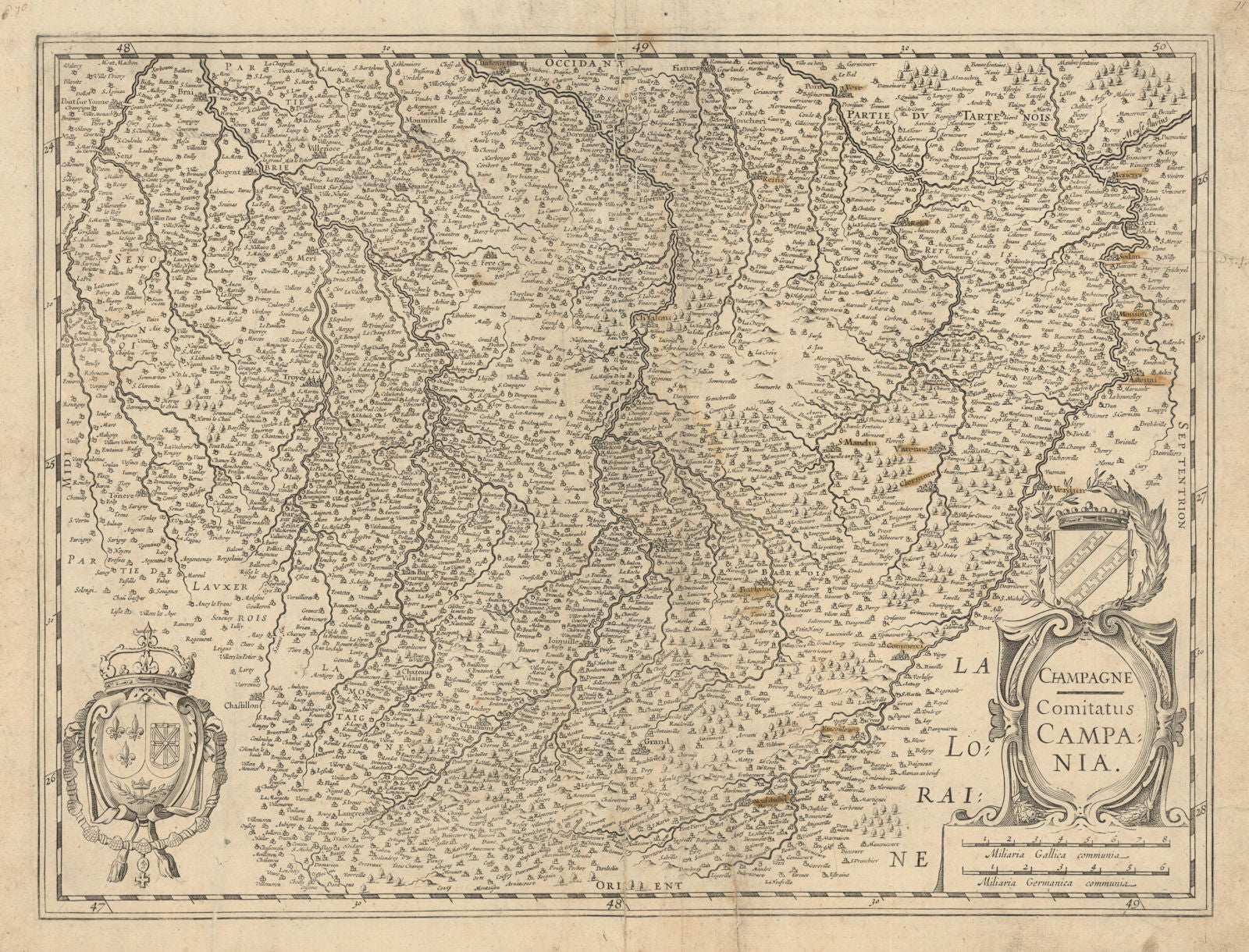 Champagne - Comitatus Campania. Champagne region by Janssonius c1631 old map